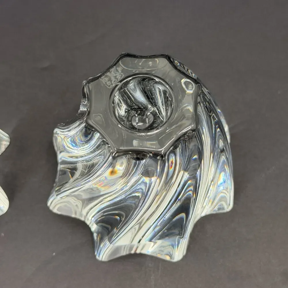 Baccarat Pair of Heavy Crystal Glass Candle Holders ORESTE Swirl France